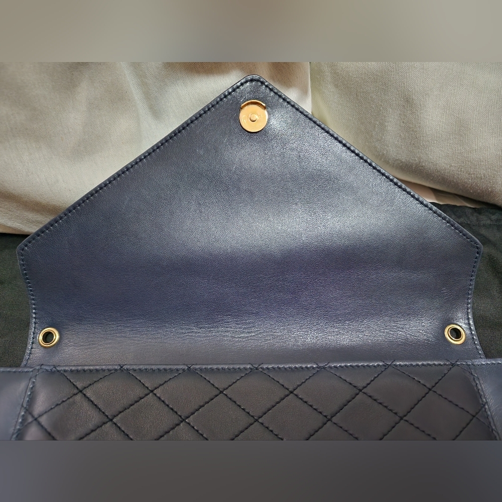 Saint Laurent Dark Navy Gaby Envelope Satchel Quilted Lambskin Leather - Picture 14 of 15